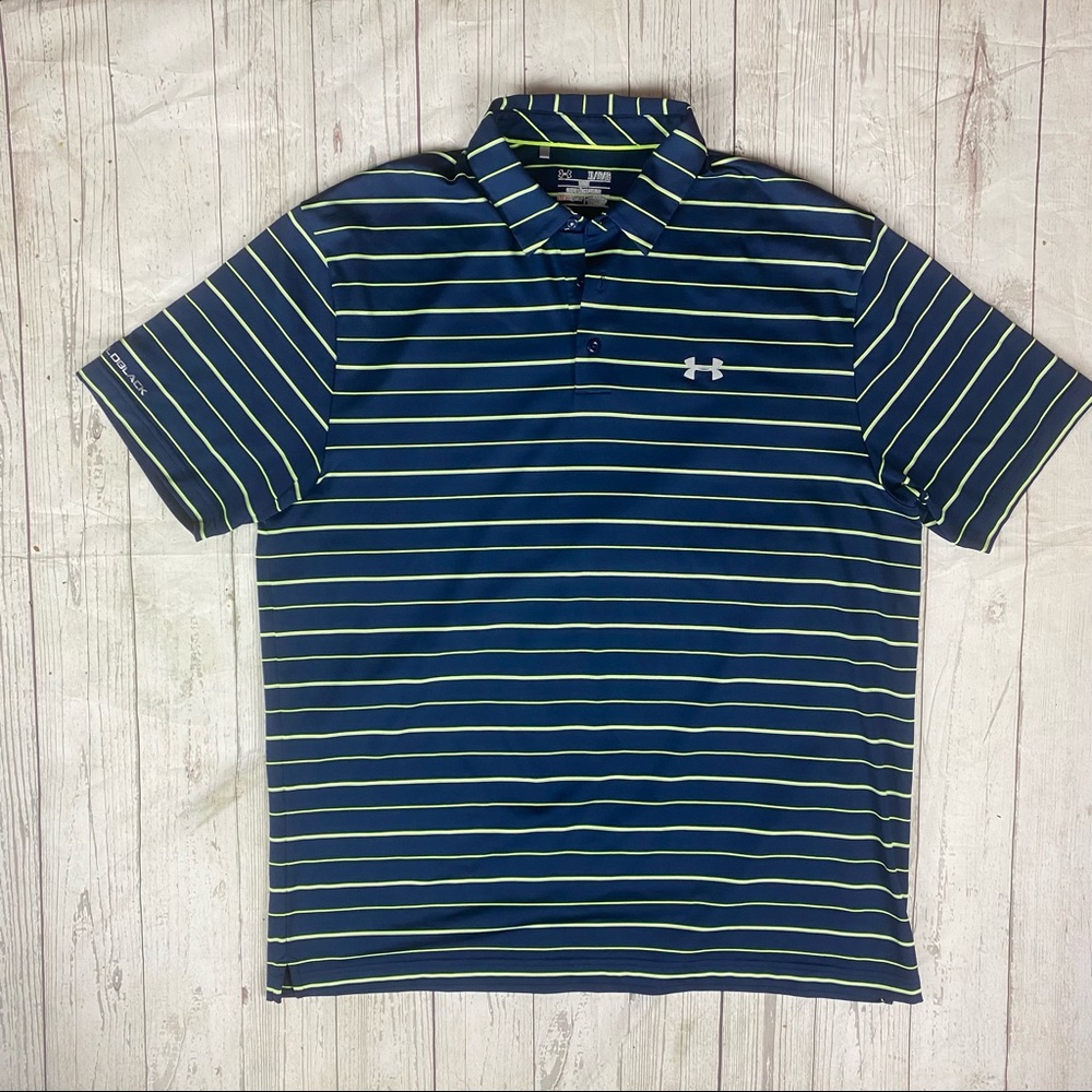 Under Armour Navy and Lime Striped Polo Shirt